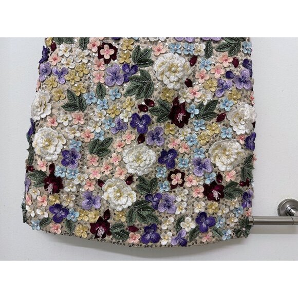 Alice + Olivia Velia Embellished Mini Gown Dress Floral Embroidered Champagne 12 - Picture 8 of 16